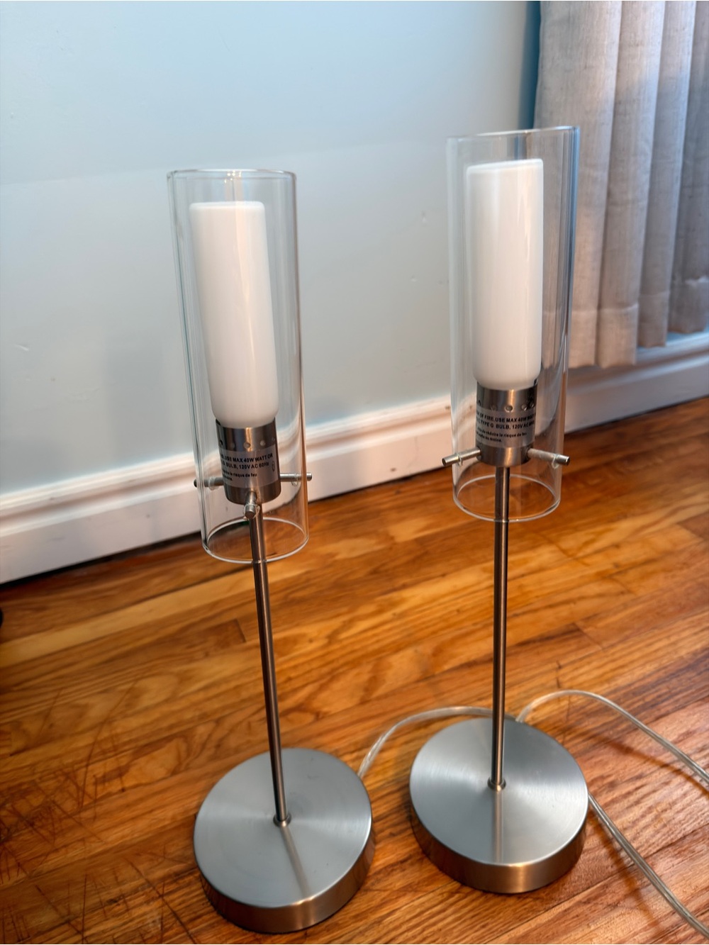 Modern Silver Table Lamp with Frosted White Shade - Pair